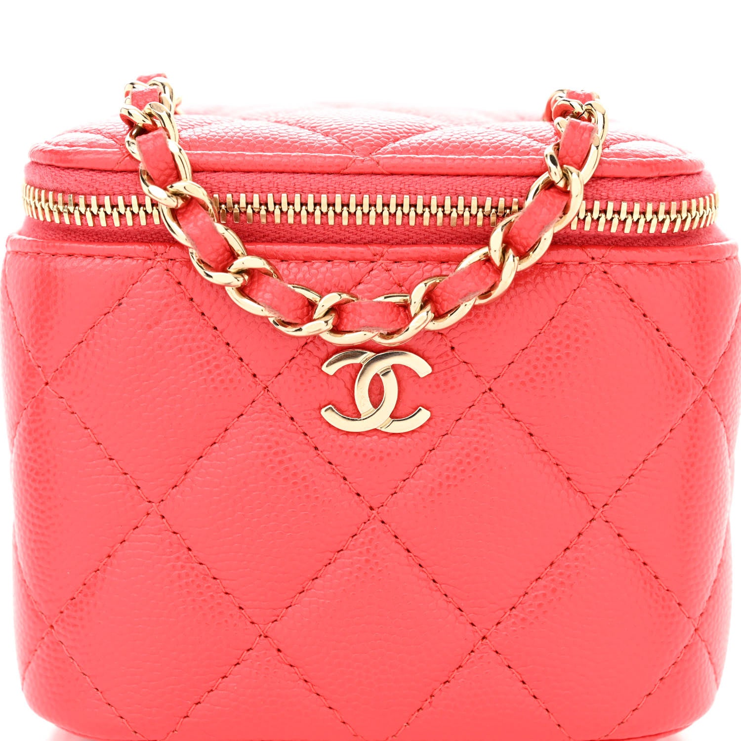 Chanel Caviar Quilted Mini Vanity Case With Chain Red 8 of 10