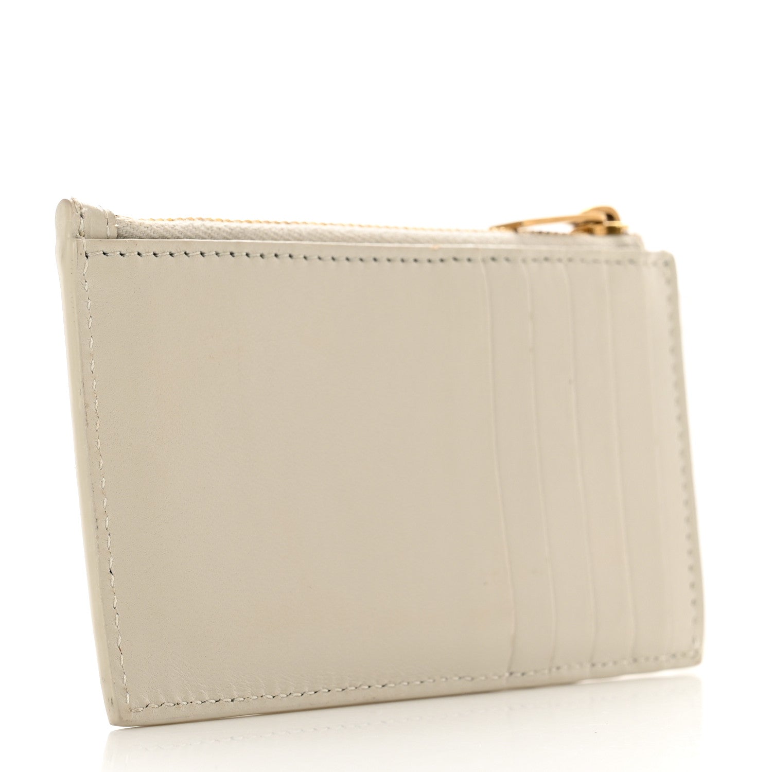 Saint Laurent Calfskin Monogram Fragments Zippered Card Case Crema Soft 3 of 12