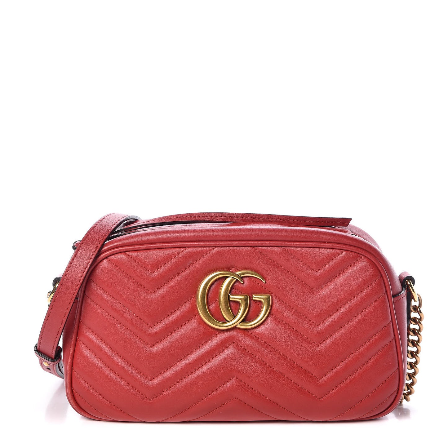 Calfskin Matelasse Small GG Marmont Chain Shoulder Bag Hibiscus Red