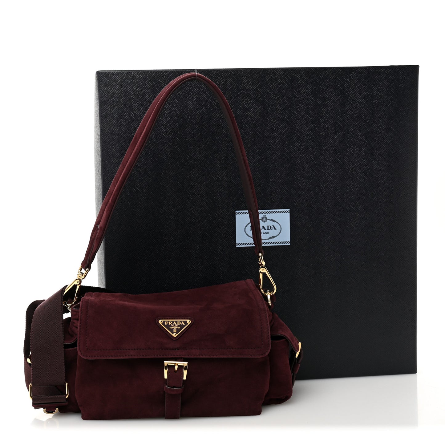 Suede Medium Explore Shoulder Bag Bordeaux