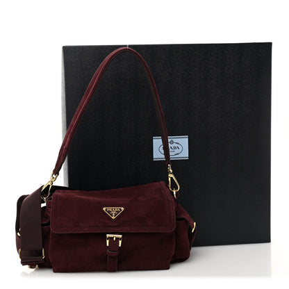Prada Suede Medium Explore Shoulder Bag Bordeaux 11 of 11