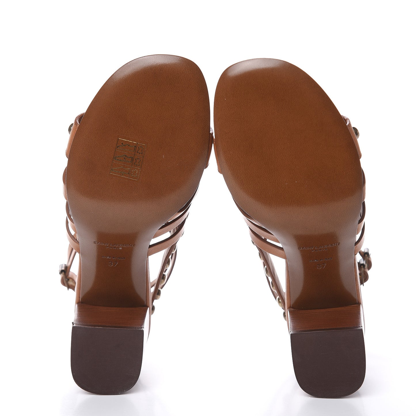Calfskin Studded Gladiator Sandals 37 Caramel