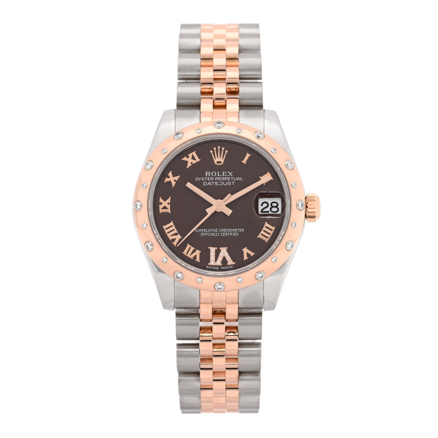 Rolex Stainless Steel 18K Everose Gold Diamond 31mm Oyster Perpetual Datejust Watch Chocolate Roman 178341 1 of 5