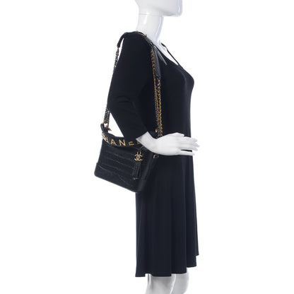 Chanel Calfskin Crocodile Embossed Small Gabrielle Cocodile Hobo Black 2 of 10