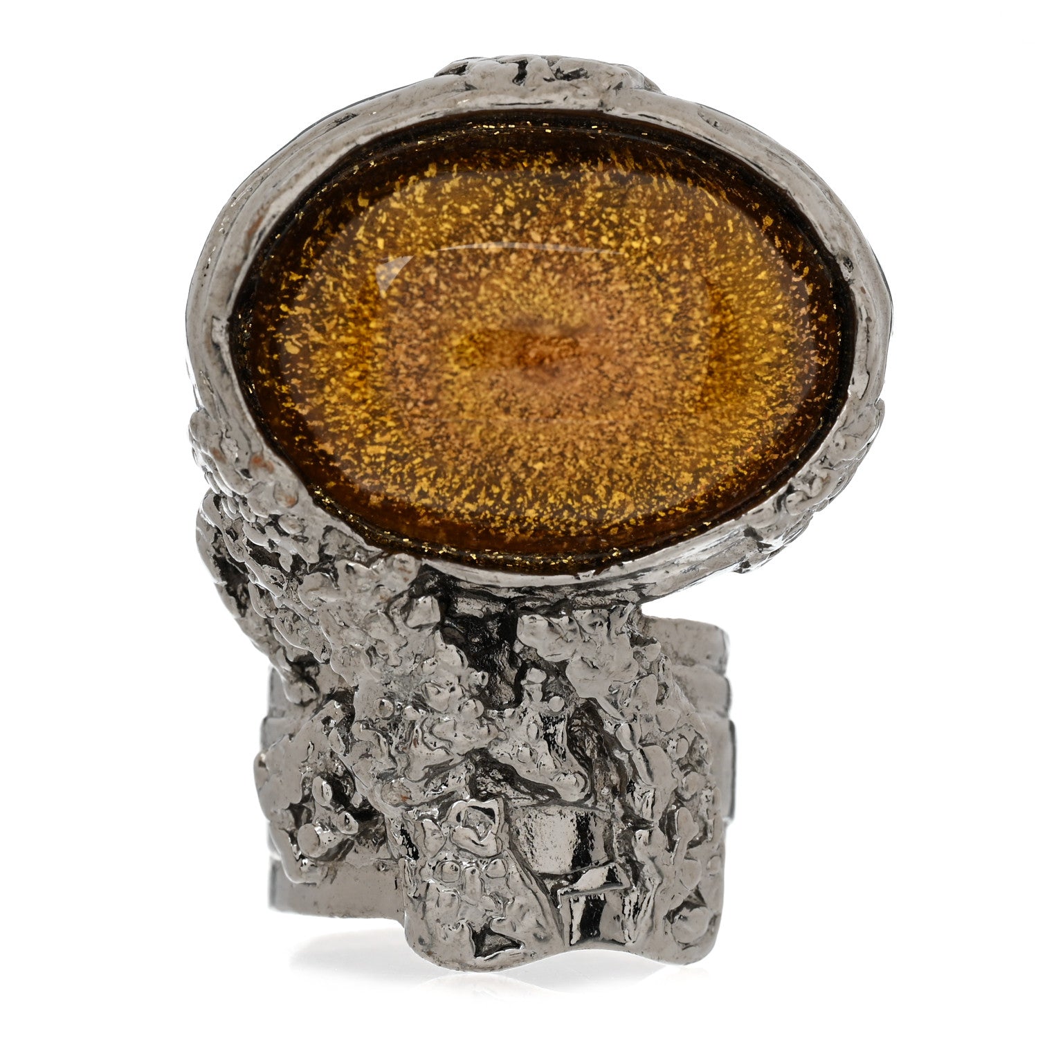 Saint Laurent Glass Cabochon Arty Ovale Ring 52 6 Yellow 1 of 5