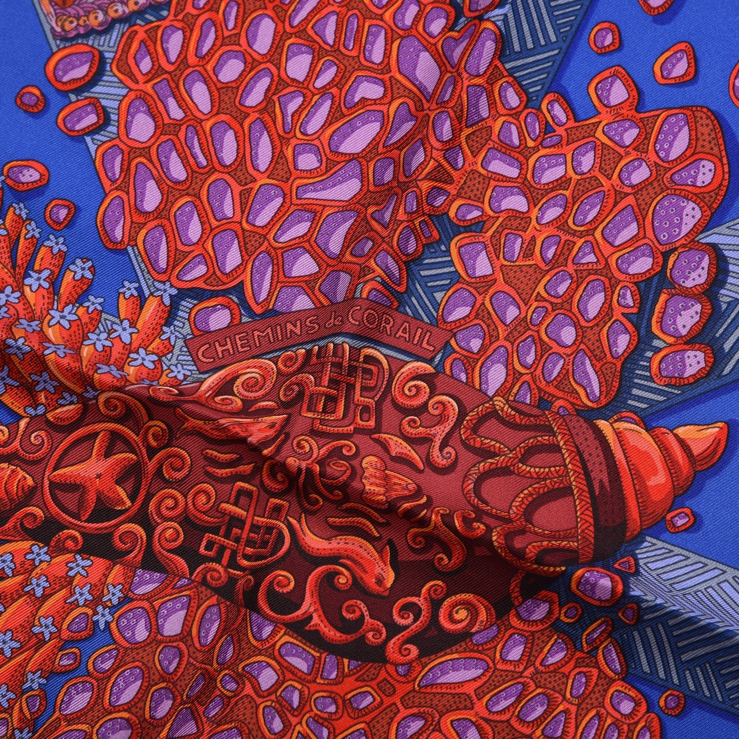 Silk Chemins De Corail Scarf 90 Bleu Royal Gris Bleuete Rouge