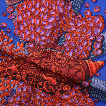 Hermes Silk Chemins De Corail Scarf 90 Bleu Royal Gris Bleuete Rouge 3 of 6