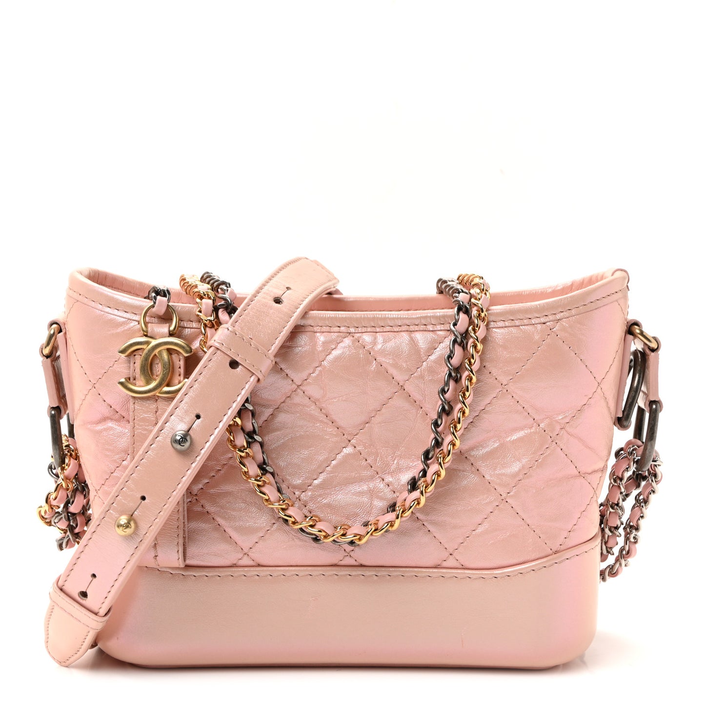 Iridescent Aged Calfskin Quilted Small Gabrielle Hobo Rose