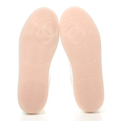 Chanel Grained Calfskin Fabric Womens Logo Sneakers 40 White Light Pink 5 of 8