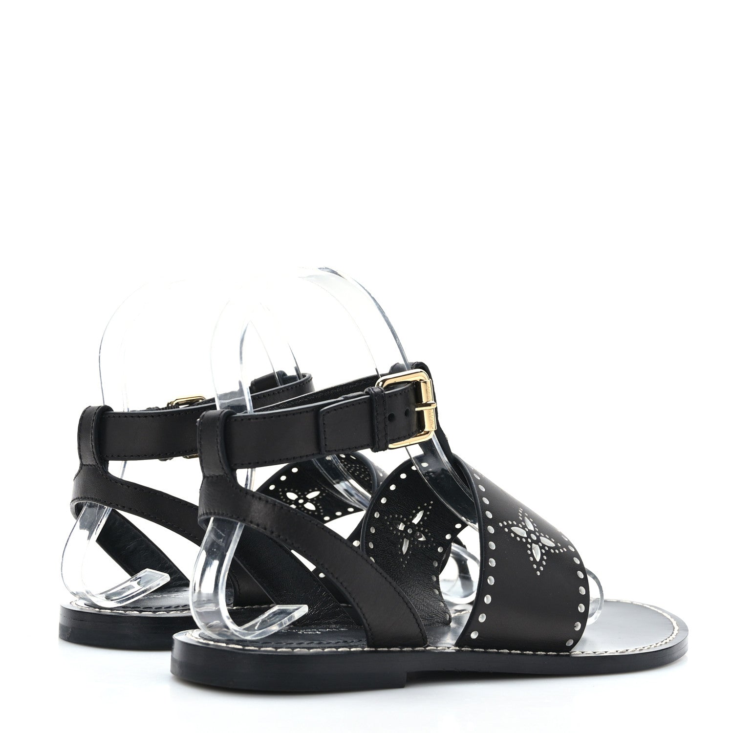 Louis Vuitton Soft Calfskin Perforated Horizon Flat Sandals 37 Black 4 of 8