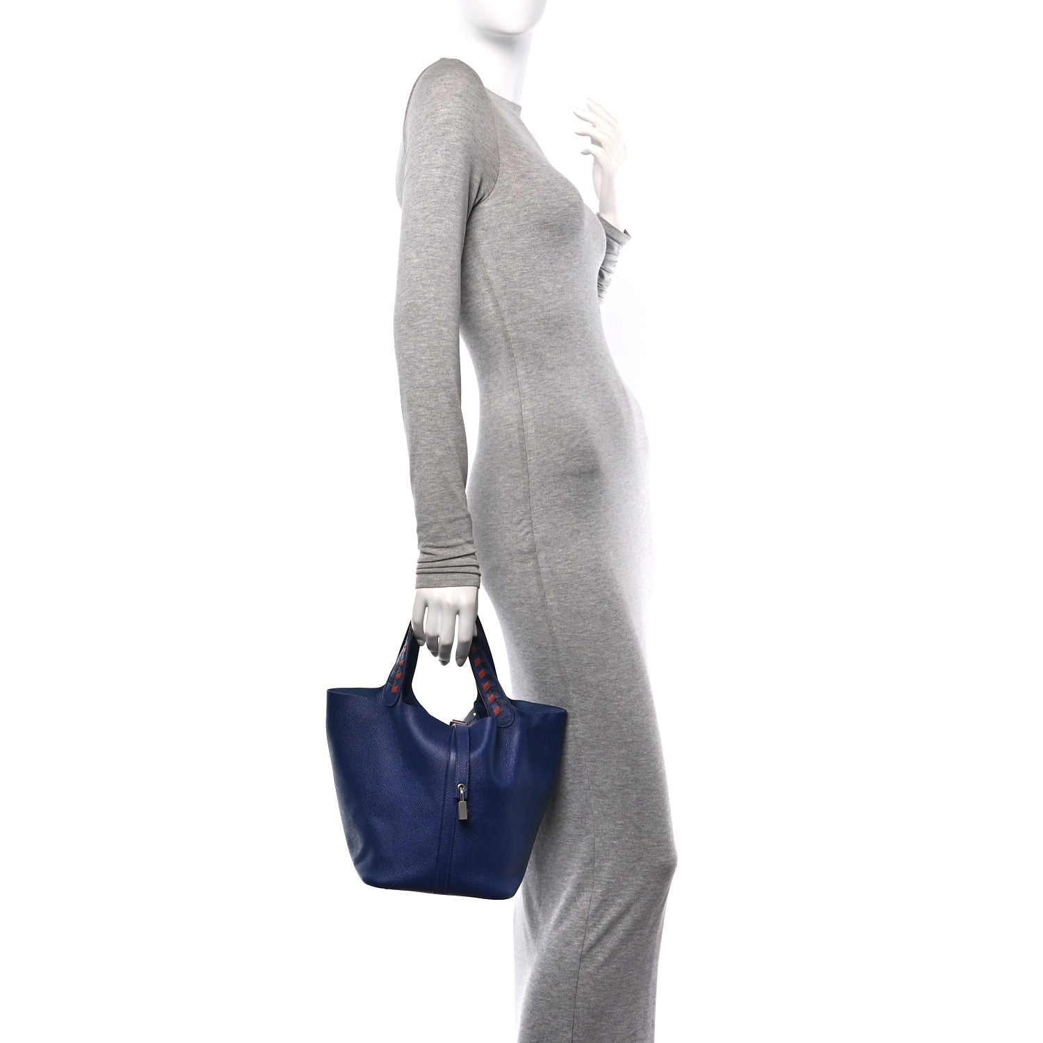 Hermes Epsom Tressage De Cuir Picotin Lock 22 MM Bleu Encre Brique Black 2 of 12
