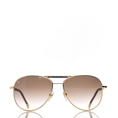 Louis Vuitton Damier Ebene Conspiration Pilote Aviator Sunglasses Z0202U Gold 2 of 8