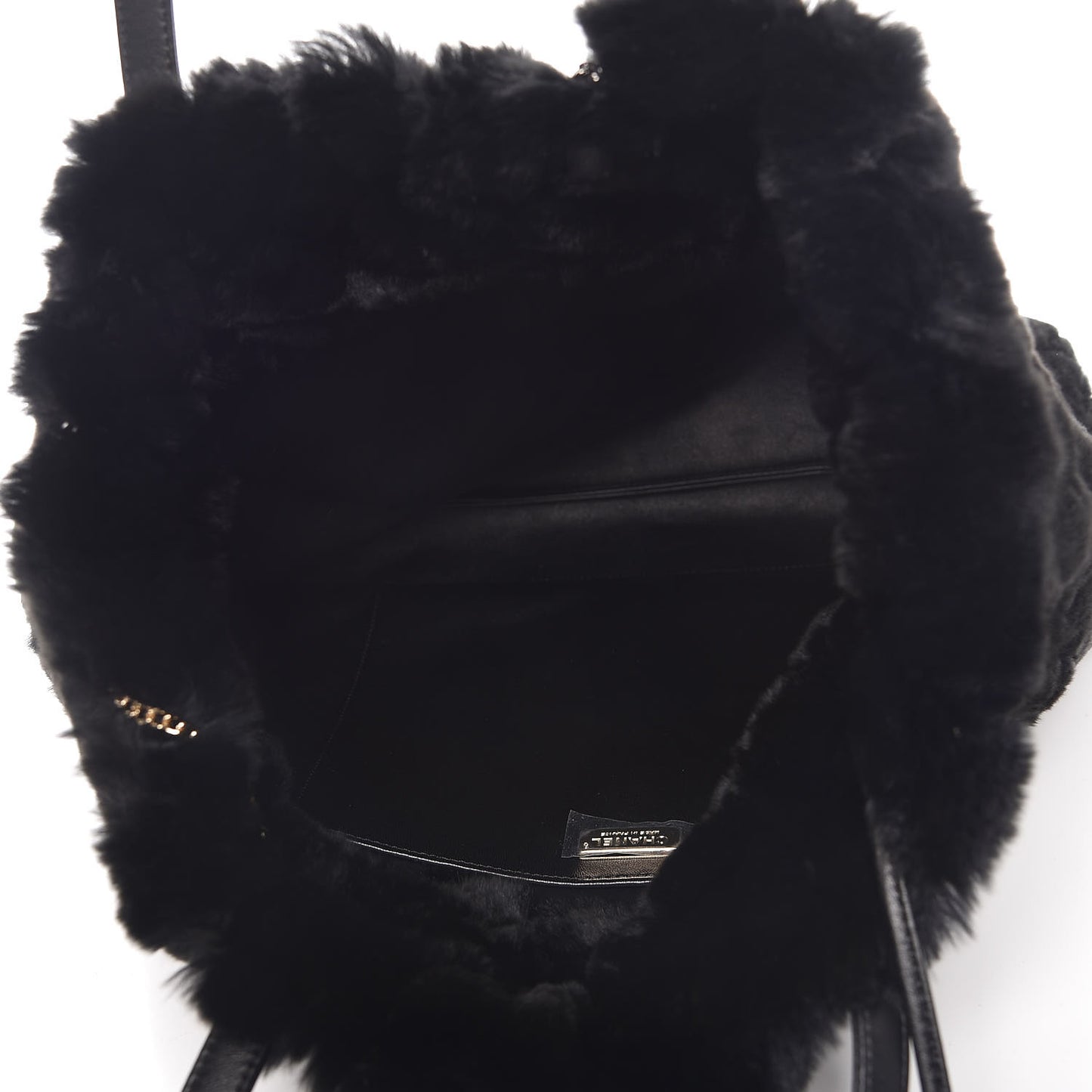 Rabbit Fur Quilted Embellished Shopping Tote Black