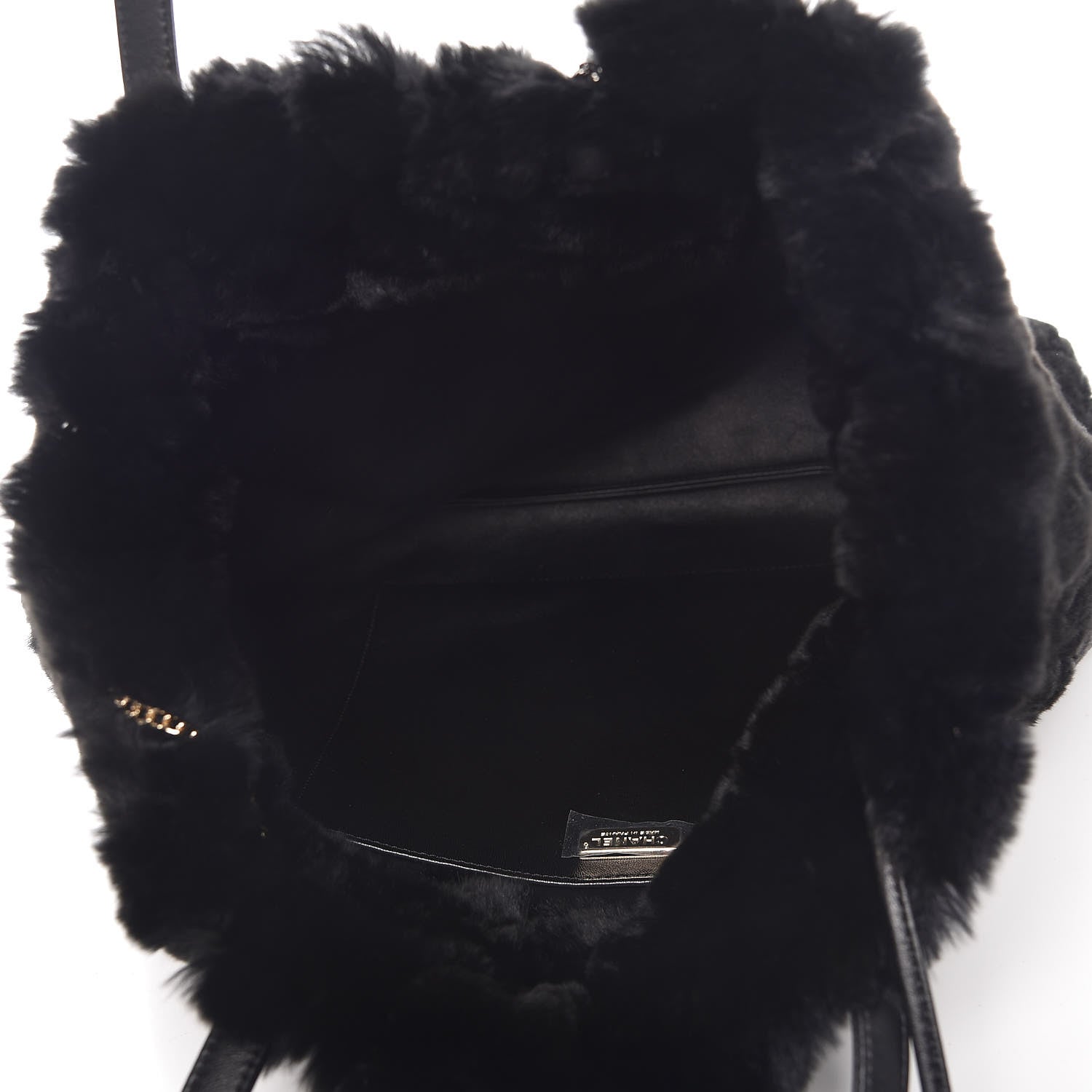 Chanel Rabbit Fur Quilted Embellished Shopping Tote Black 6 of 11