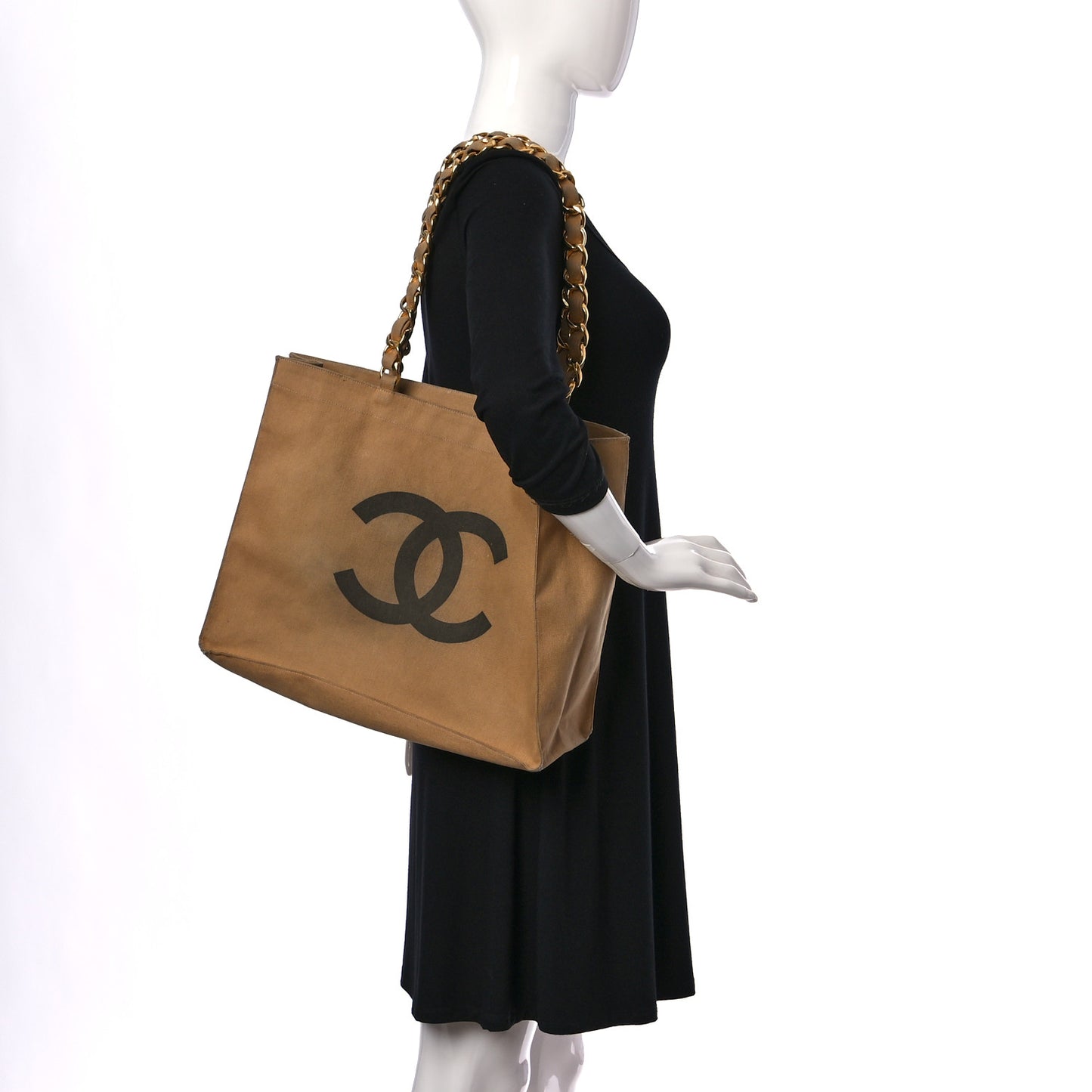 Canvas CC Logo Shopping Tote Beige