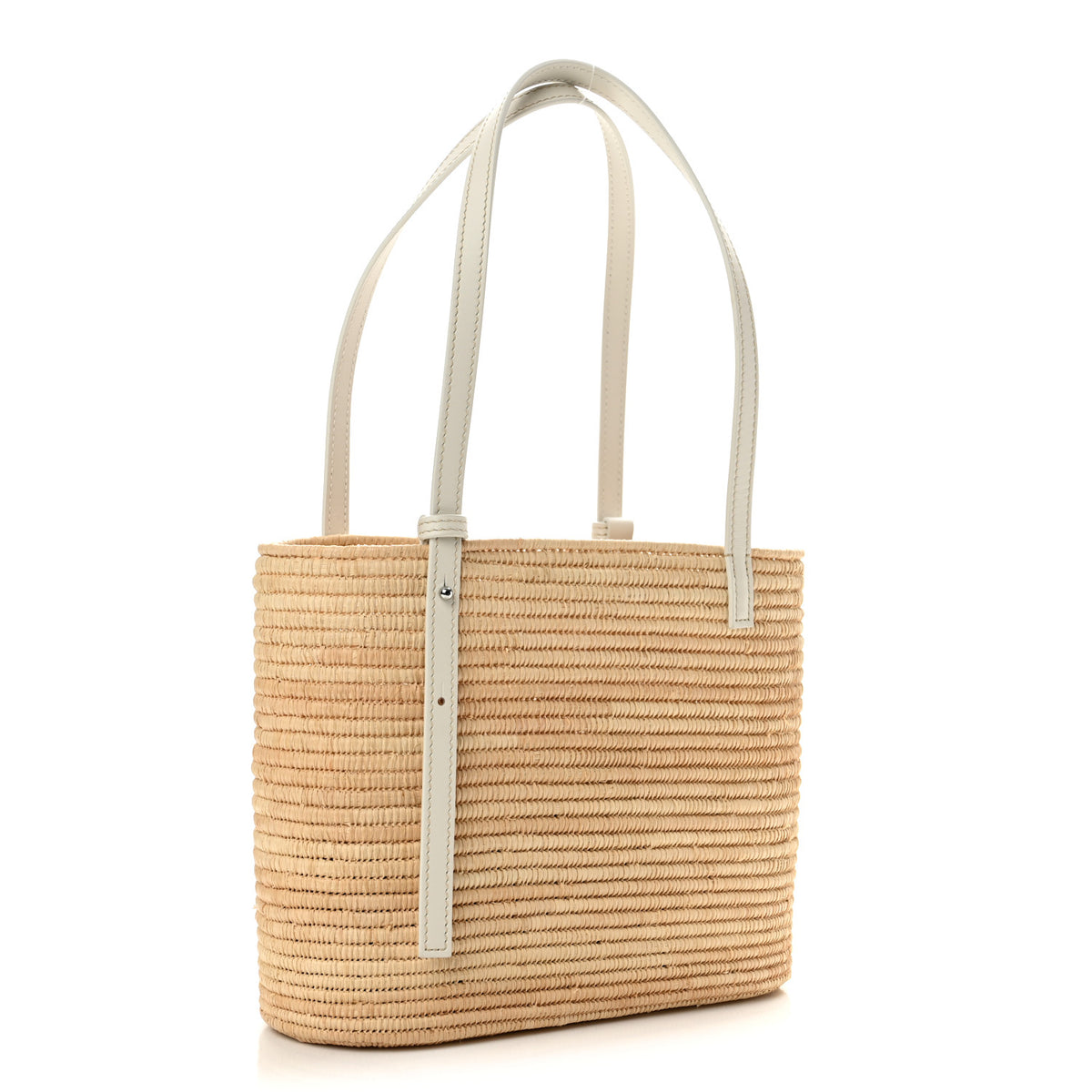 Raffia Square Small Basket Tote Bag Natural White