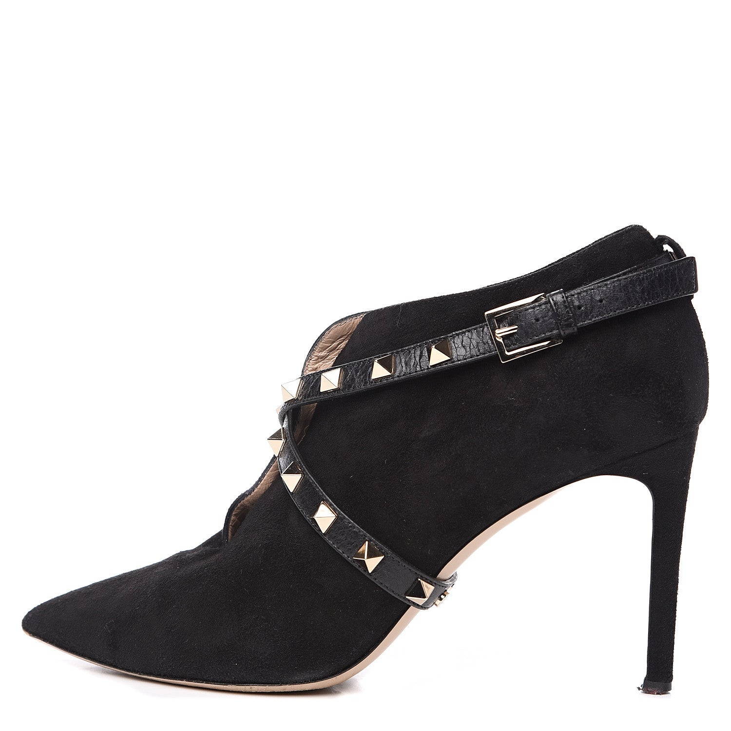 Valentino Garavani Suede Rockstud Crisscross Ankle Boots 38 Black 1 of 11