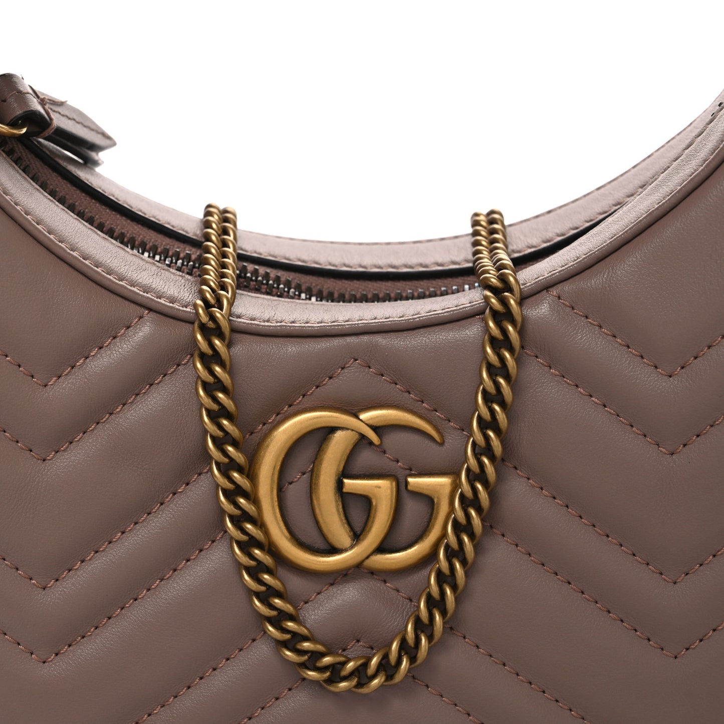Calfskin Matelasse Chevron Mini GG Marmont Half Moon Hobo Porcelain Rose