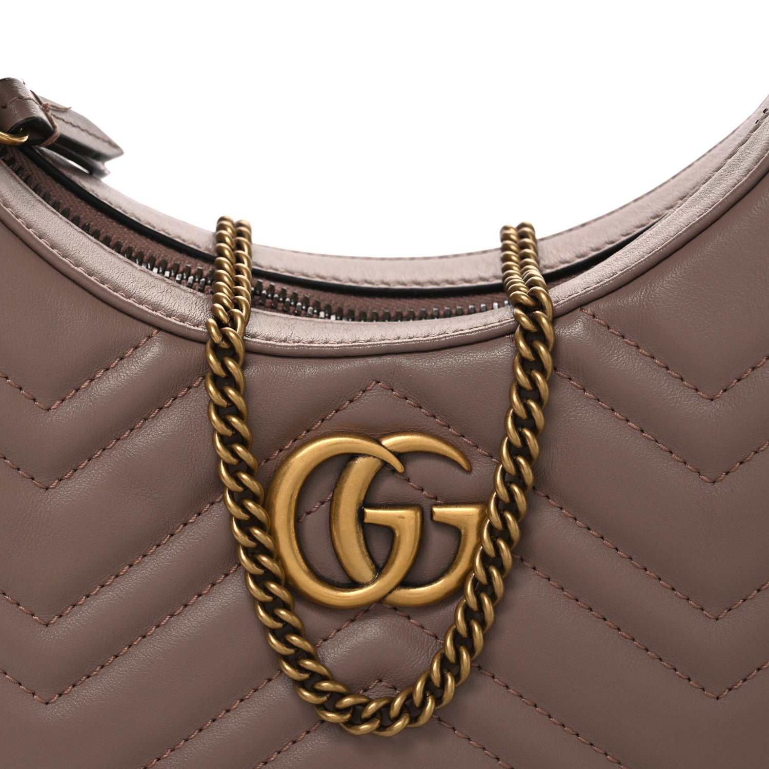 Gucci Calfskin Matelasse Chevron Mini GG Marmont Half Moon Hobo Porcelain Rose 8 of 10
