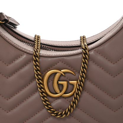 Gucci Calfskin Matelasse Chevron Mini GG Marmont Half Moon Hobo Porcelain Rose 8 of 10