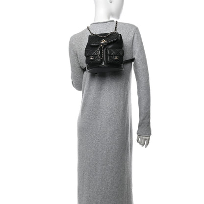 Chanel Shiny Caviar Quilted Medium Duma Pockets Drawstring Backpack Black 2 of 10