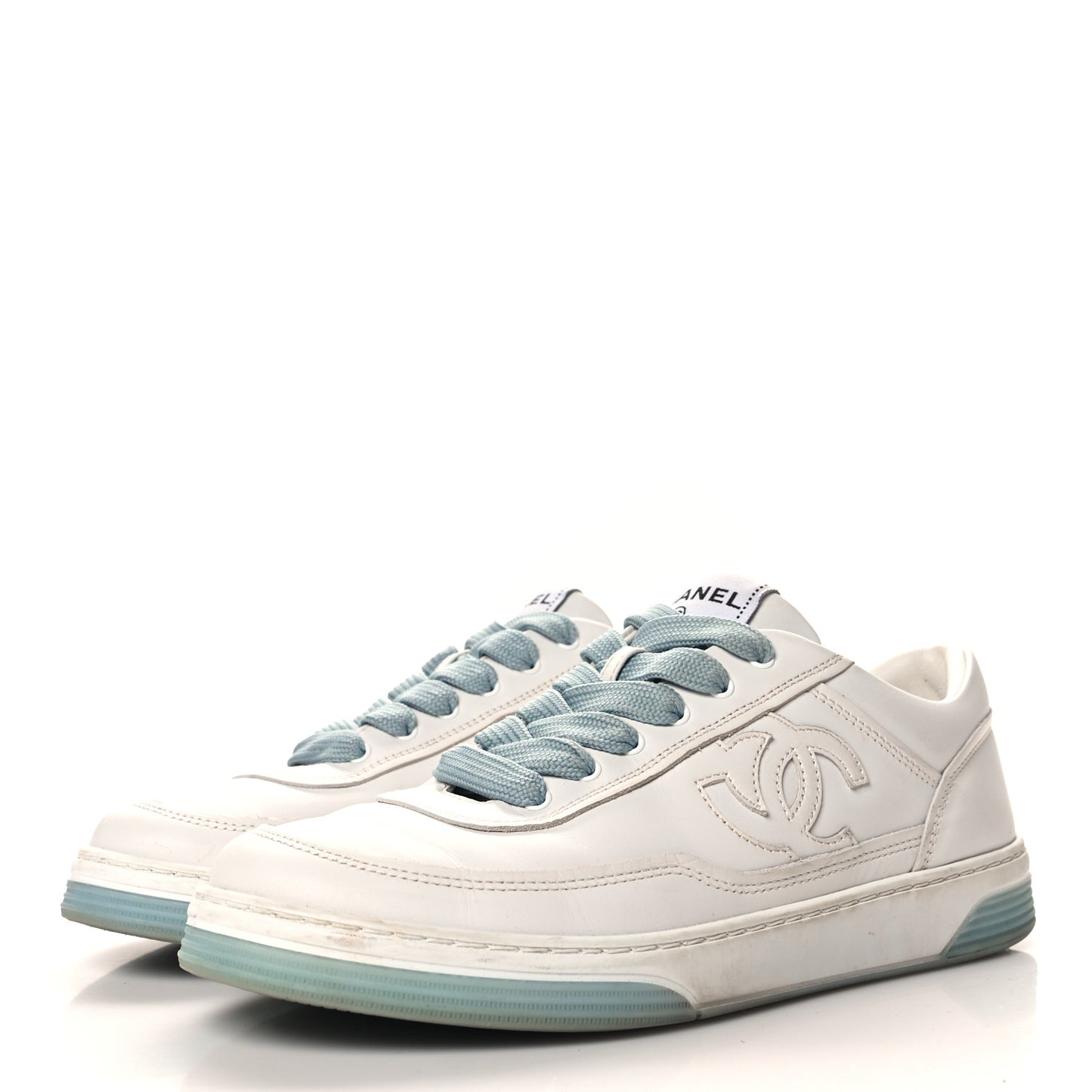 Calfskin CC Womens Sneakers 37 White Blue
