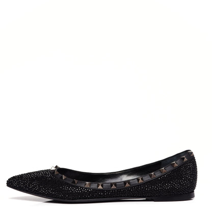 Valentino Garavani Crystal Rockstud Ballerina Flats 39.5 Black 1 of 11