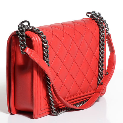 Chanel Calfskin Quilted Double Stitch Large Boy Flap Red 3 of 8