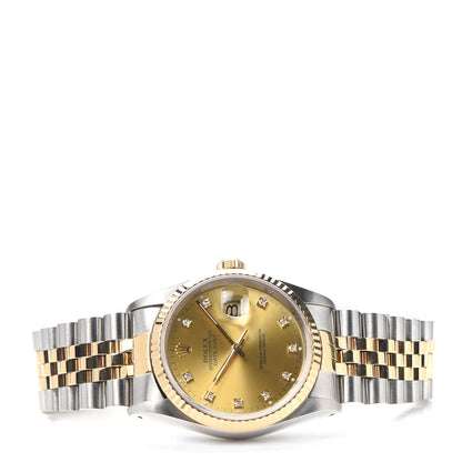 Rolex Stainless Steel 18K Yellow Gold Diamond 36mm Oyster Perpetual Datejust Watch Champagne 16233 2 of 5