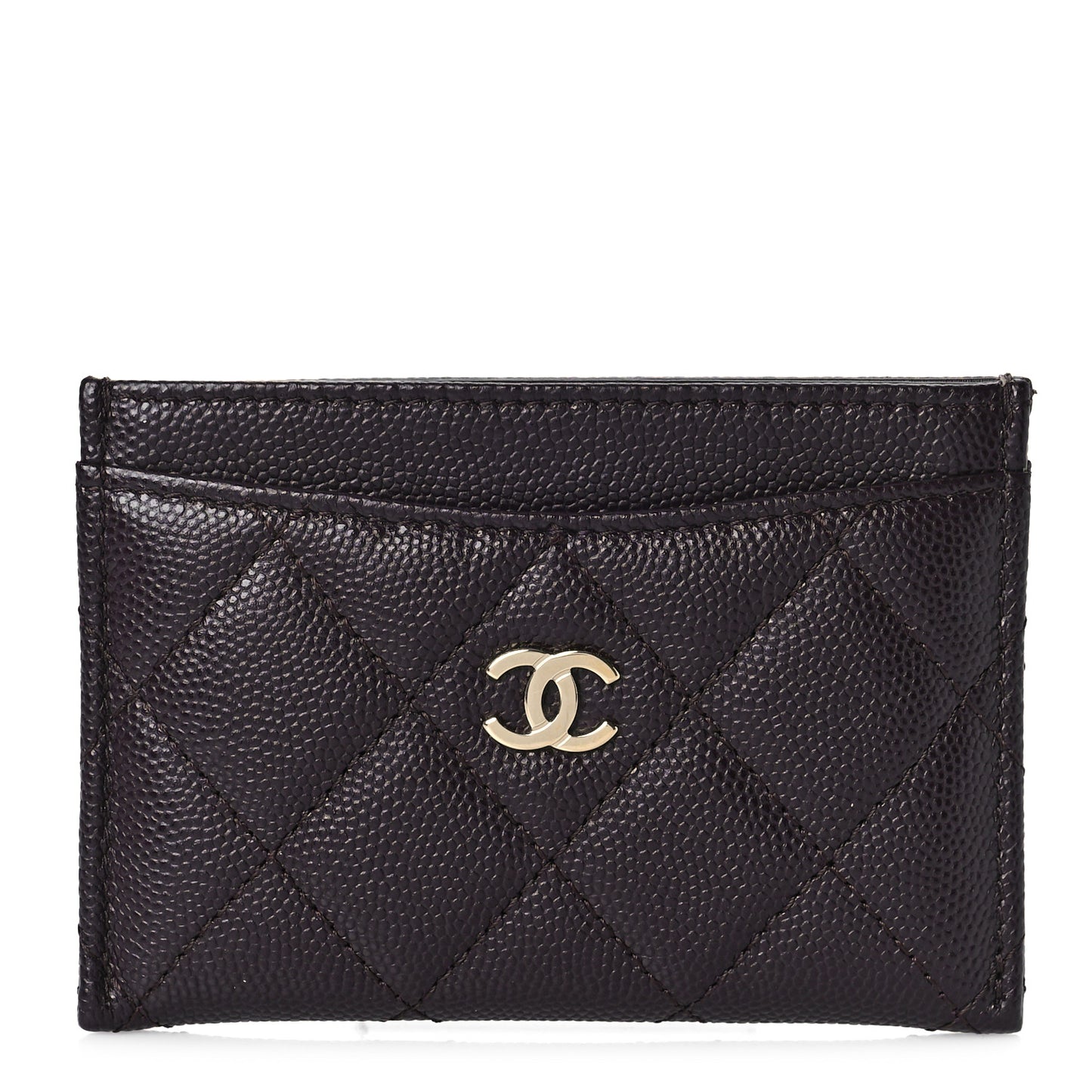 Caviar Quilted Card Holder Dark Brown