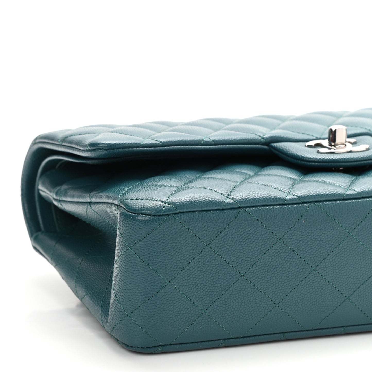 Caviar Quilted Medium Double Flap Dark Green