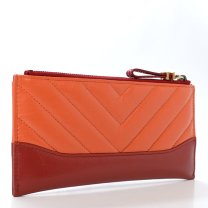 Chanel Aged Calfskin Chevron Quilted Gabrielle Zip Pouch Orange Red 2 of 4