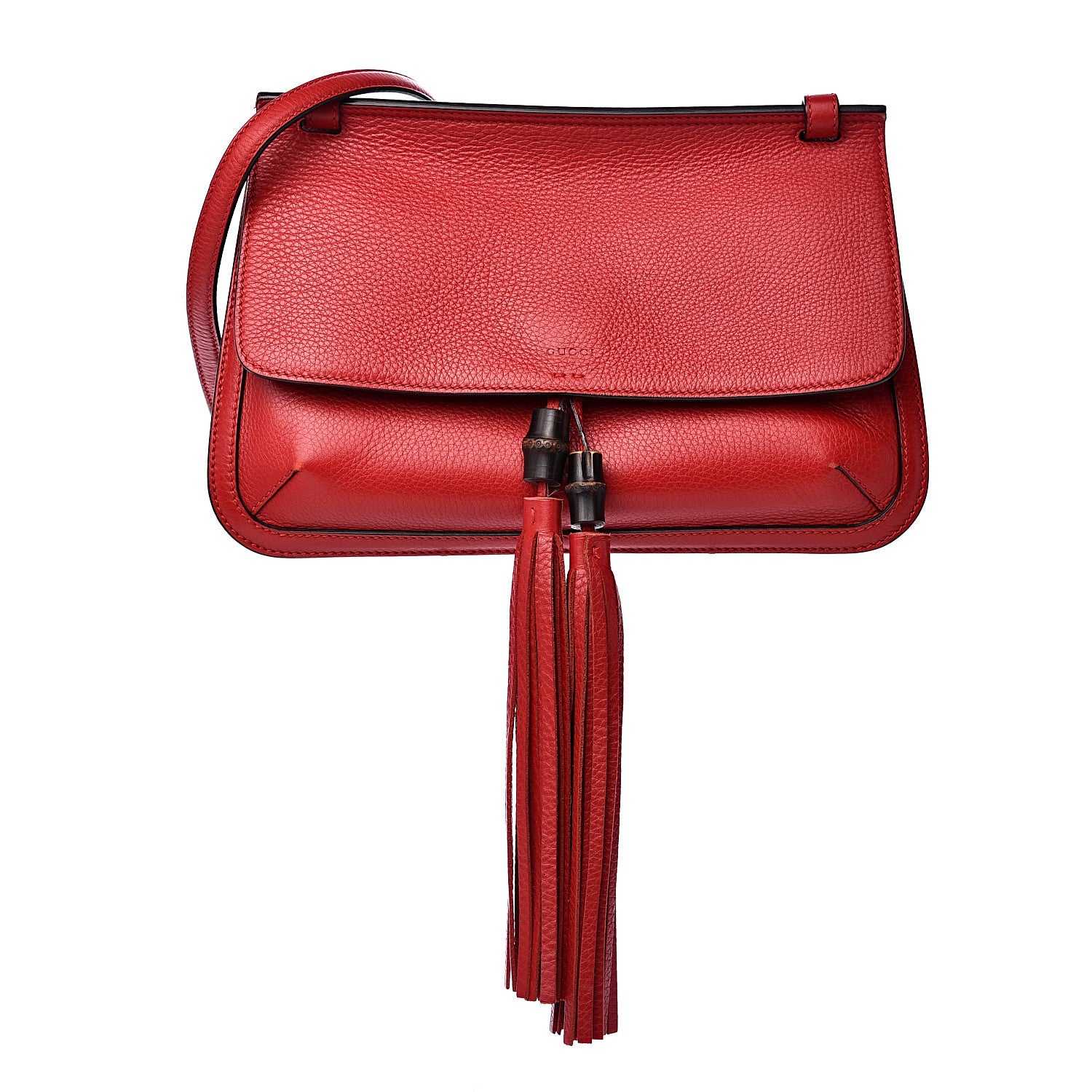 Gucci Pebbled Calfskin Medium Bamboo Daily Flap Shoulder Bag Red 1 of 11