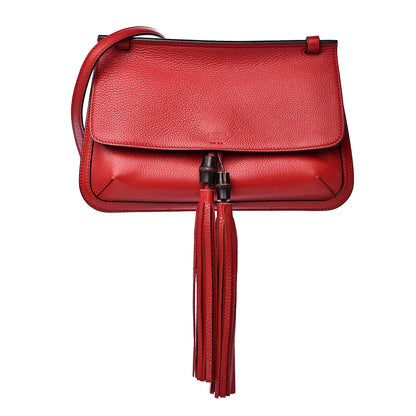 Gucci Pebbled Calfskin Medium Bamboo Daily Flap Shoulder Bag Red 1 of 11