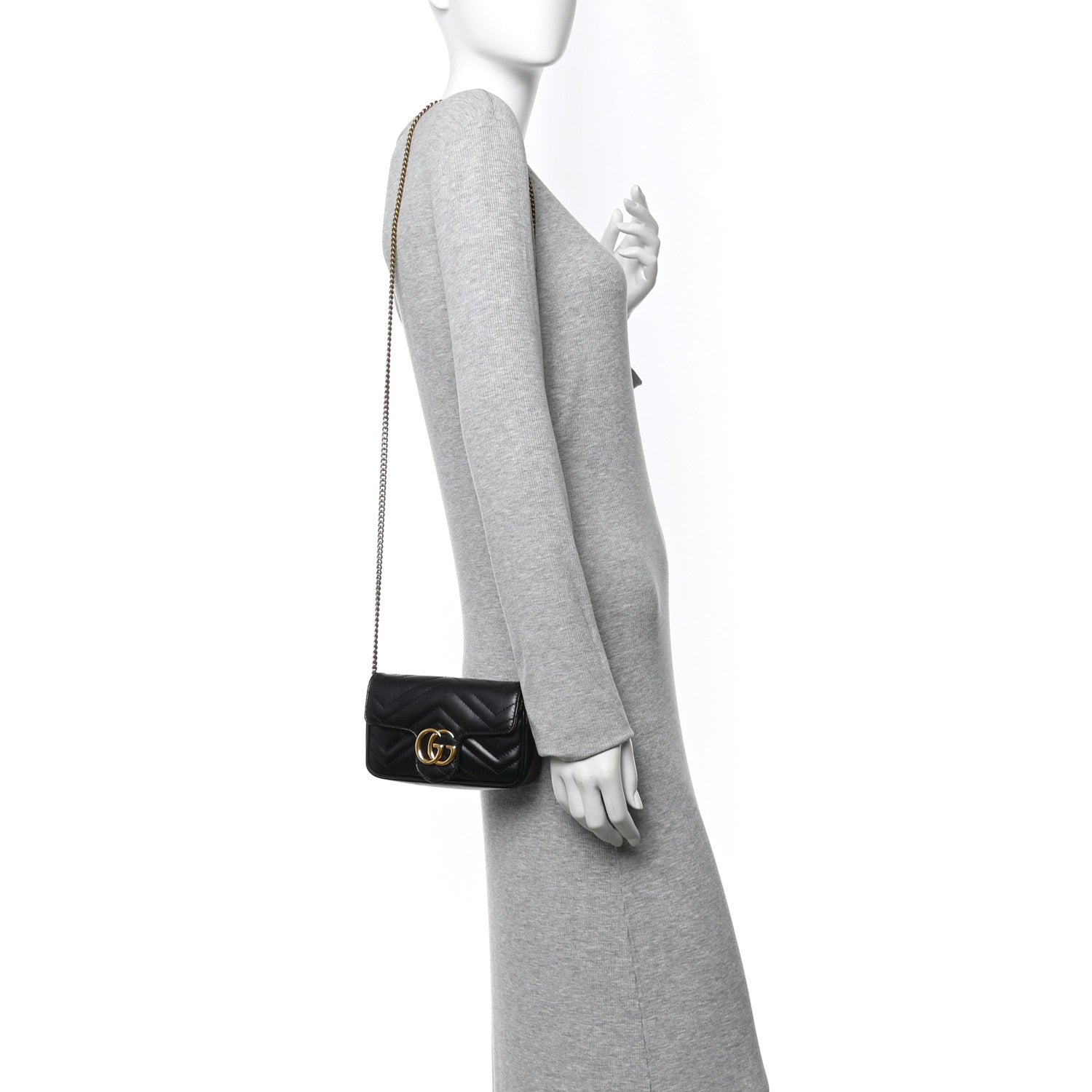 Gucci Calfskin Matelasse Super Mini GG Marmont Shoulder Bag Black 2 of 11