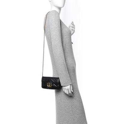 Gucci Calfskin Matelasse Super Mini GG Marmont Shoulder Bag Black 2 of 11