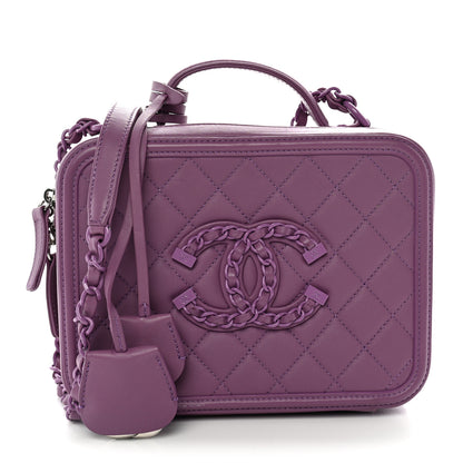 Chanel Lambskin Quilted Medium CC Filigree Vanity Case Purple 1 of 10