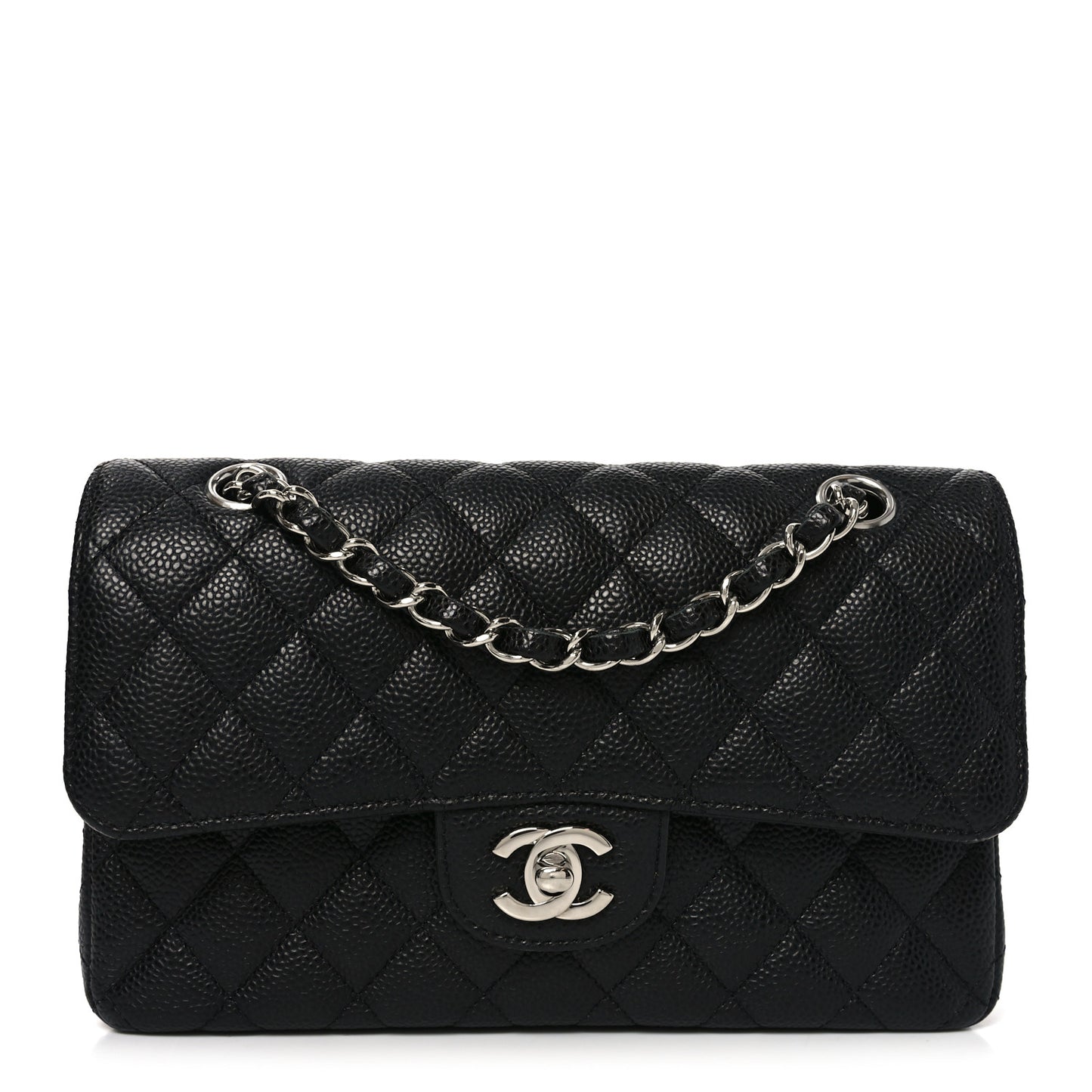 Caviar Quilted Medium Double Flap Black