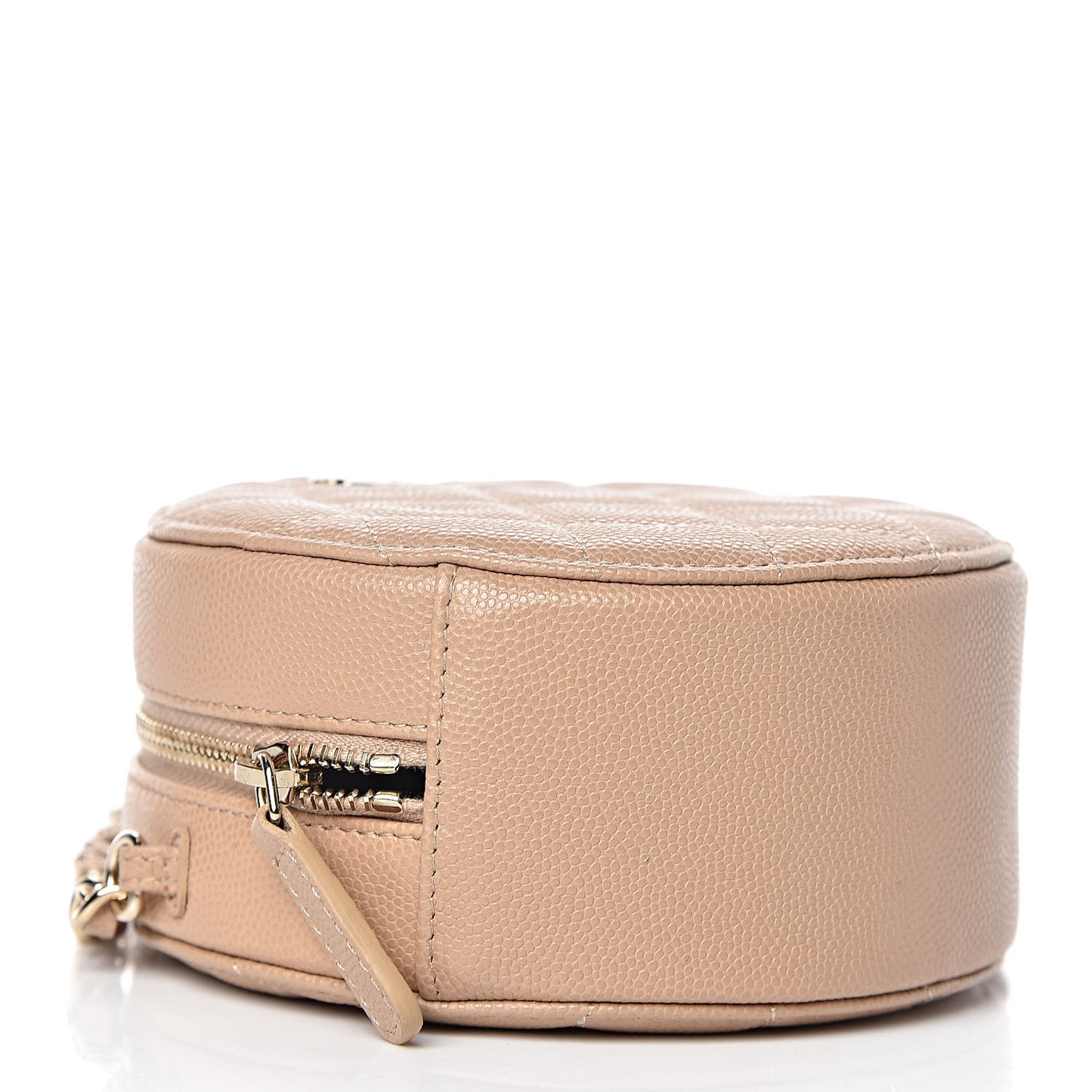 Caviar Quilted Round Clutch With Chain Beige