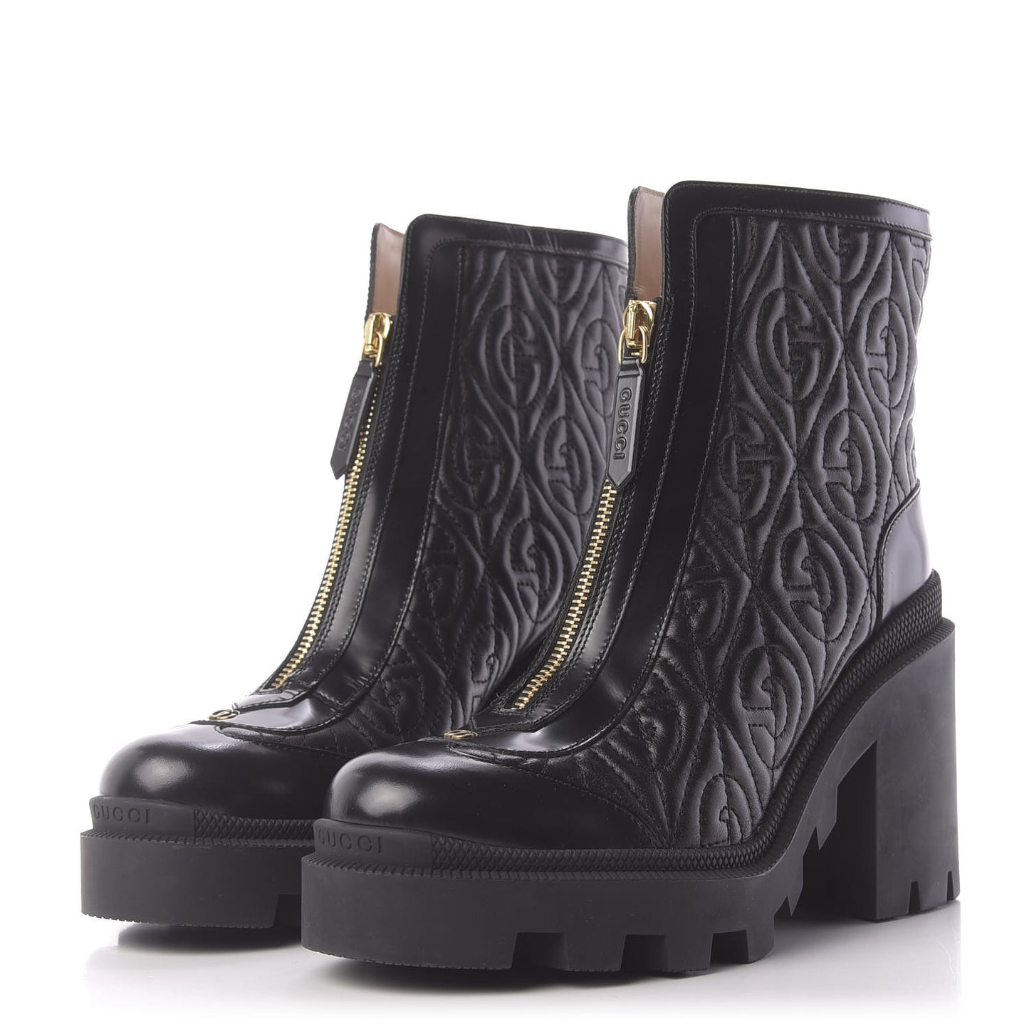 Calfskin Nappa Rhombus Quilted Trip Ankle Boots 36.5 Black