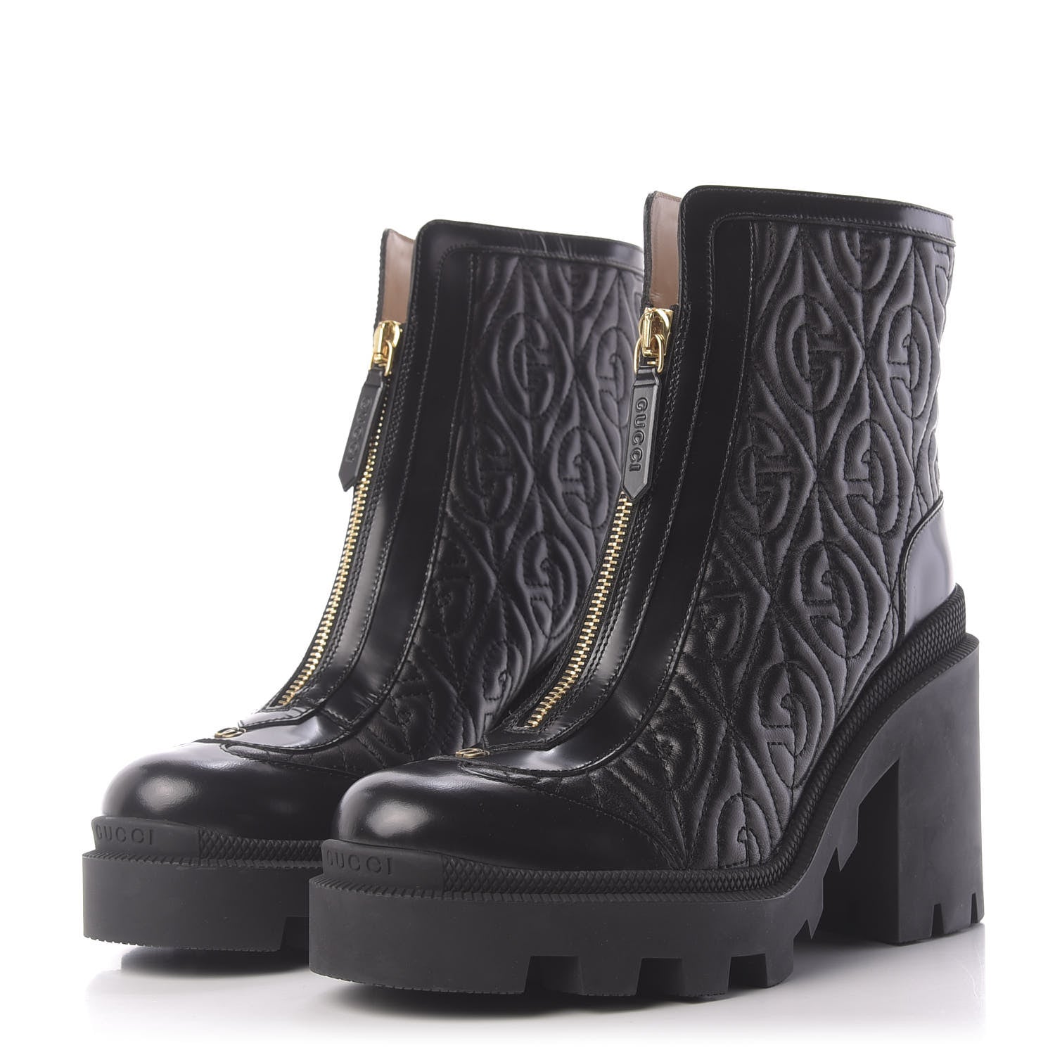 Gucci Calfskin Nappa Rhombus Quilted Trip Ankle Boots 36.5 Black 3 of 12