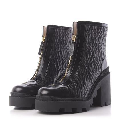 Gucci Calfskin Nappa Rhombus Quilted Trip Ankle Boots 36.5 Black 3 of 12