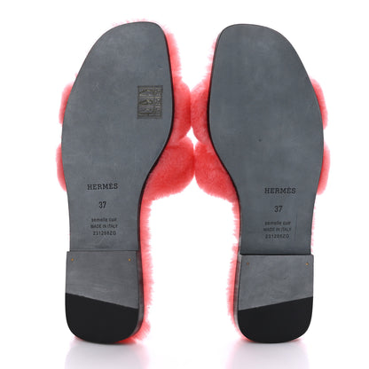 Hermes Woolskin Oran Sandals 37 Rose Du Desert 5 of 8