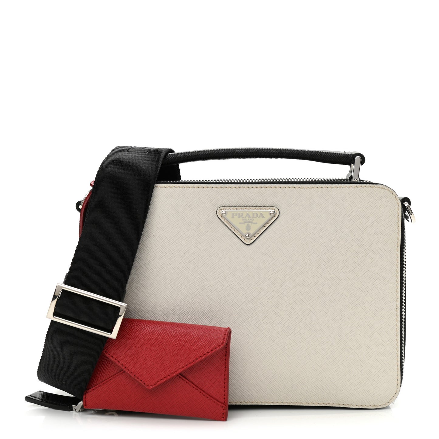 Saffiano Mens Brique Crossbody Bag White Black