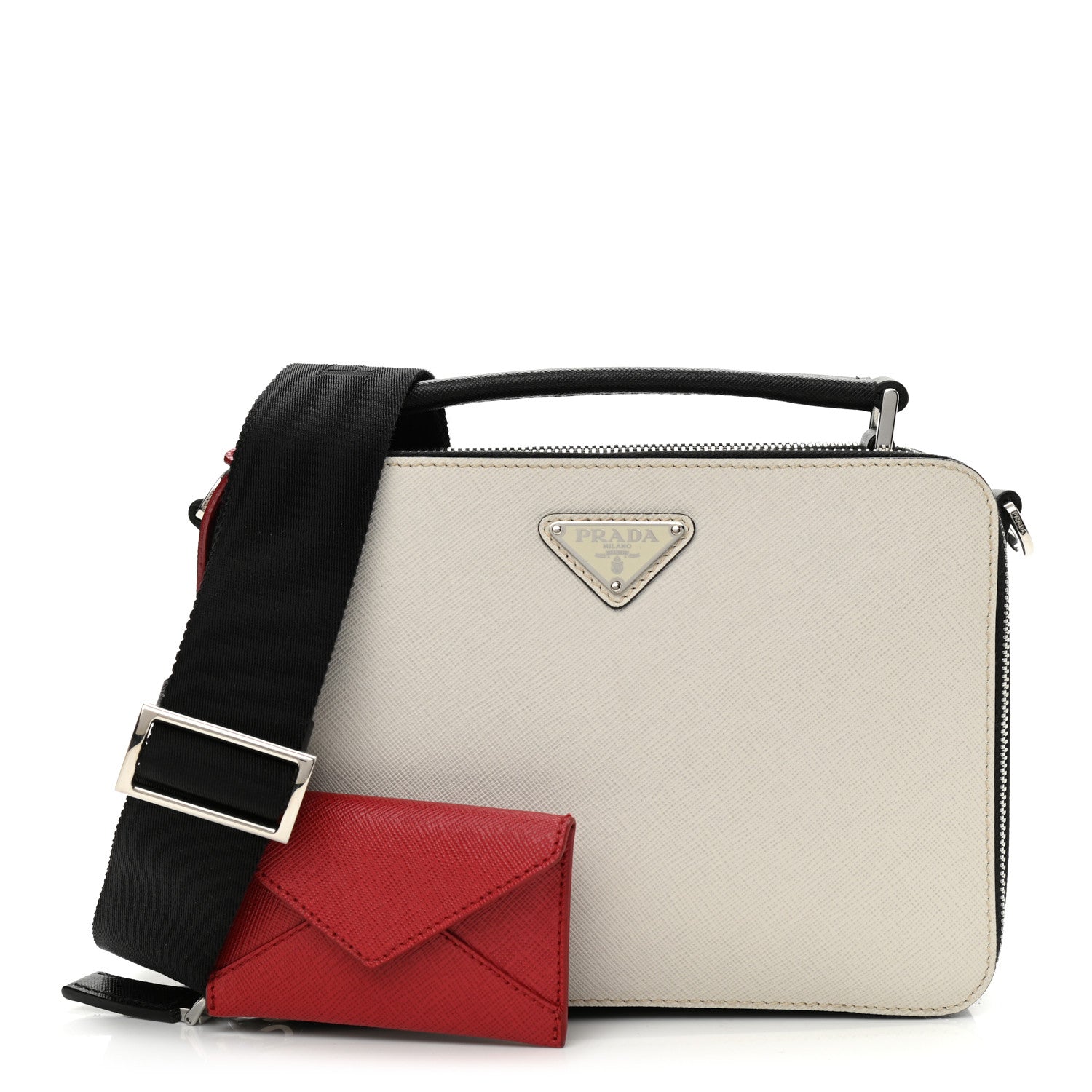 Prada Saffiano Mens Brique Crossbody Bag White Black 1 of 11