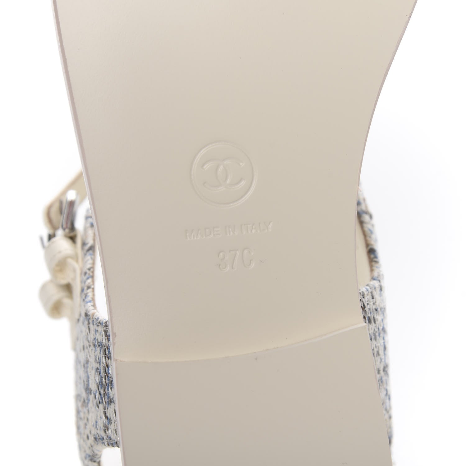 Chanel Tweed CC Thong Sandals 37 Ecru Blue Beige Grey 7 of 10