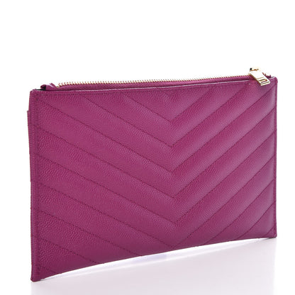 Saint Laurent Grain De Poudre Chevron Monogram Bill Pouch Dark Grape 3 of 13