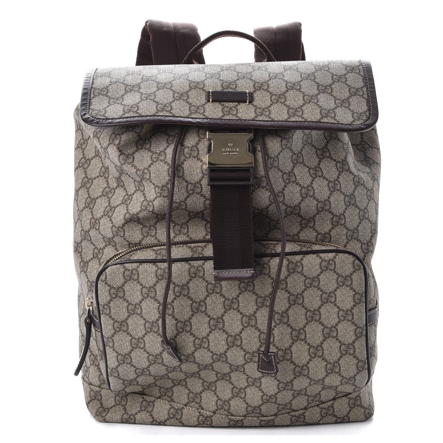 Gucci GG Supreme Monogram Medium Single Buckle Rucksack Backpack Beige Ebony Brown 1 of 9