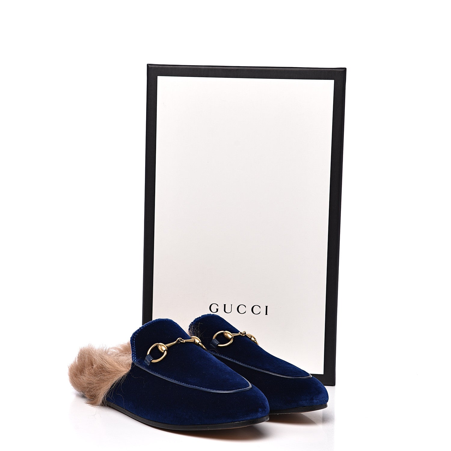 Gucci Velvet Fur Womens Princetown Slippers 35 Cobalt Blue 8 of 8