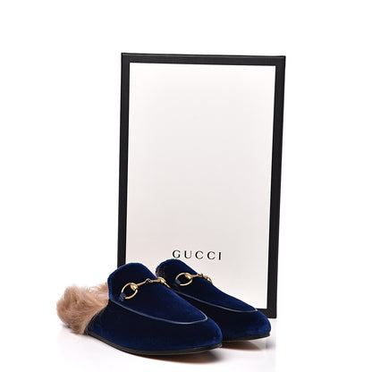 Gucci Velvet Fur Womens Princetown Slippers 35 Cobalt Blue 8 of 8